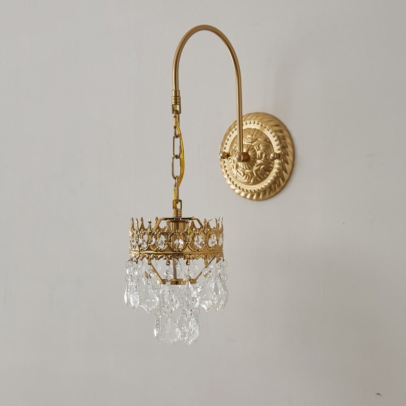 Curved Pole Round Crystal Wall Lamp