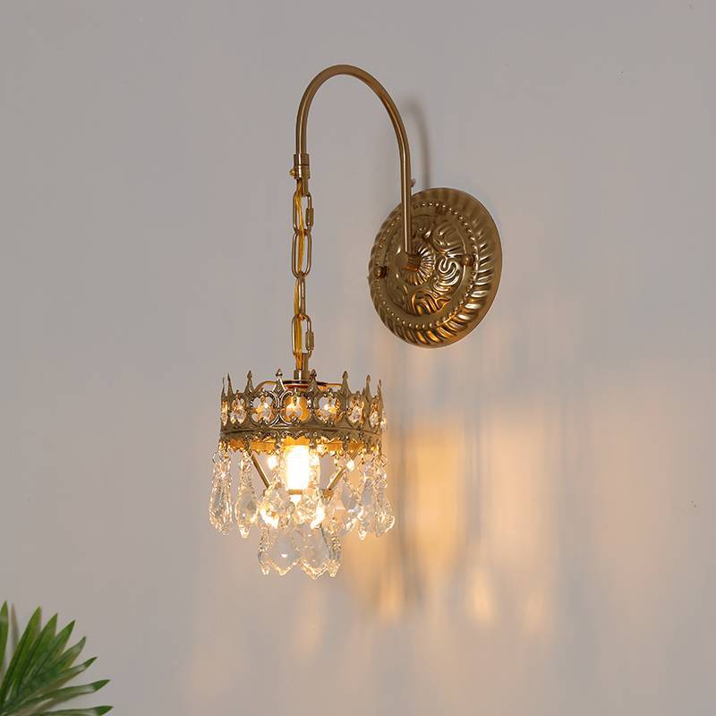 Curved Pole Round Crystal Wall Lamp