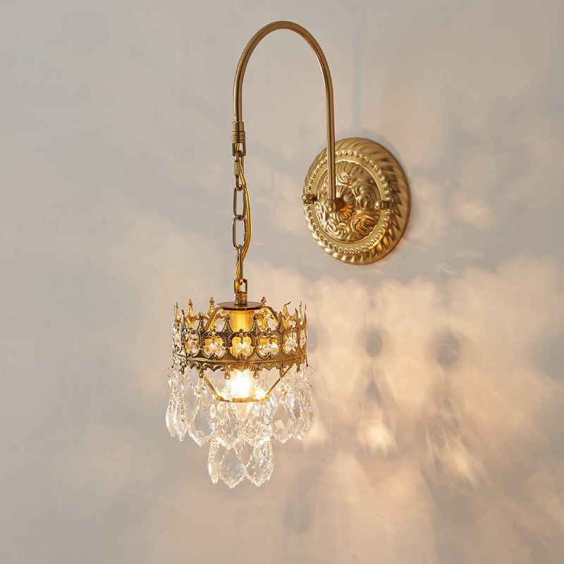 Curved Pole Round Crystal Wall Lamp