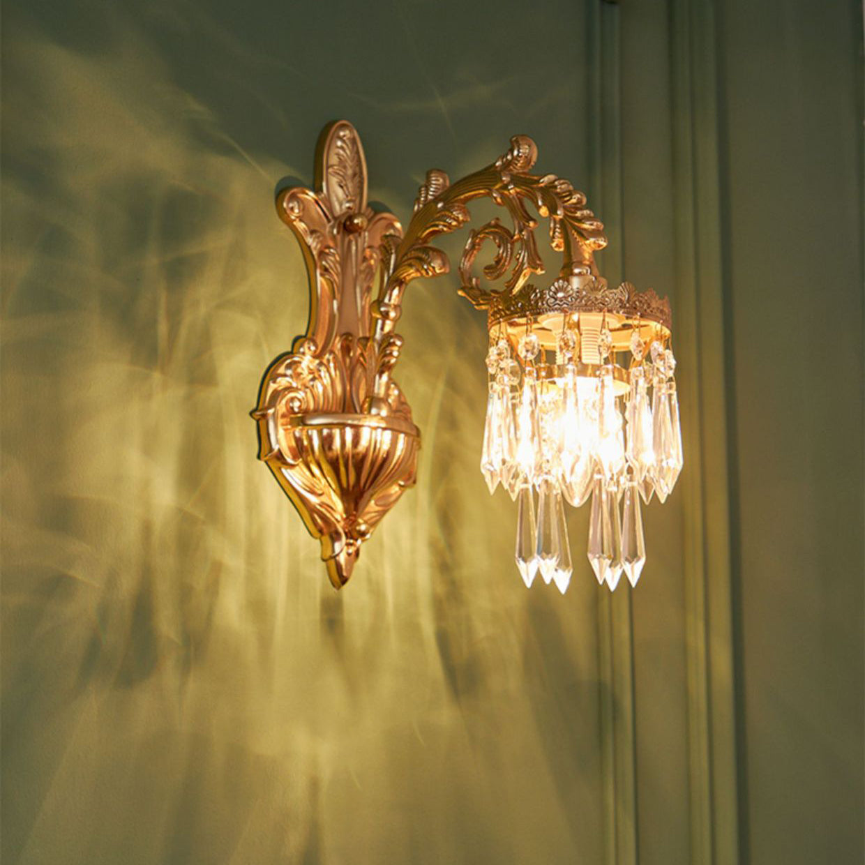 Petal Leaf Carved Brass Wall Lamp