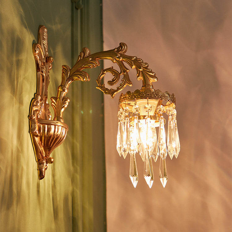 Petal Leaf Carved Brass Wall Lamp