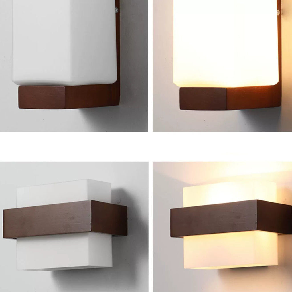 Square Rectangle Wood Glass Wall Lamp