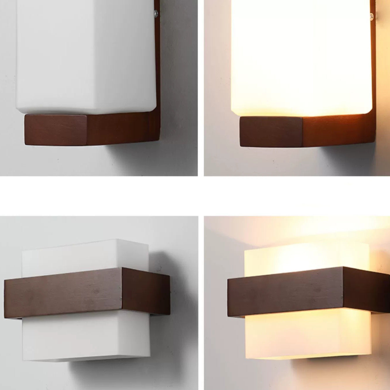 Square Rectangle Wood Glass Wall Lamp