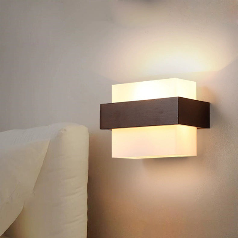 Square Rectangle Wood Glass Wall Lamp