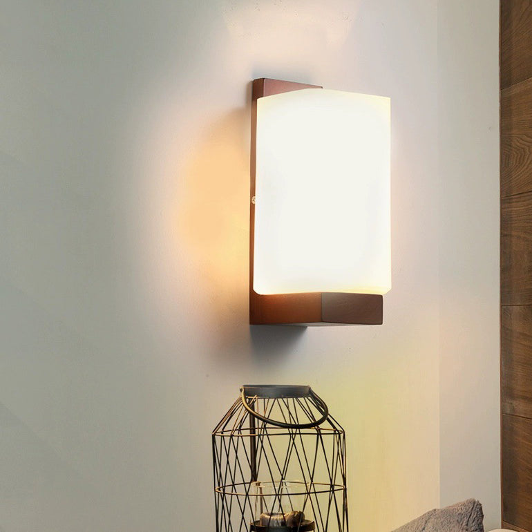 Square Rectangle Wood Glass Wall Lamp