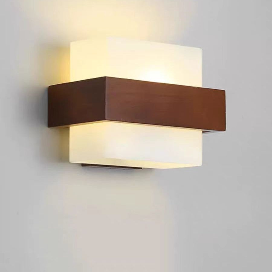 Square Rectangle Wood Glass Wall Lamp
