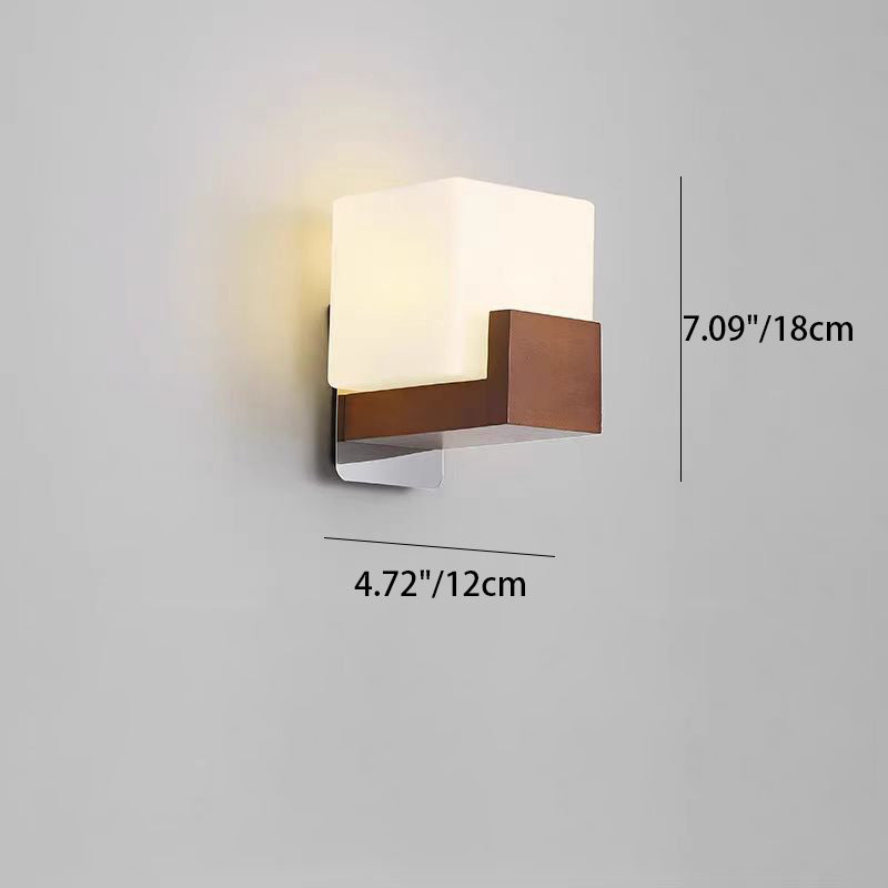 Square Rectangle Wood Glass Wall Lamp