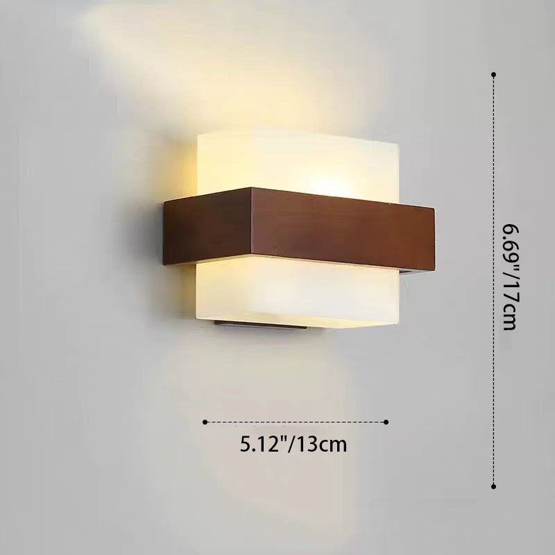 Square Rectangle Wood Glass Wall Lamp