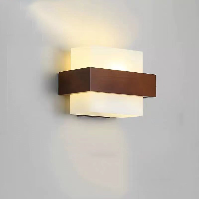 Square Rectangle Wood Glass Wall Lamp