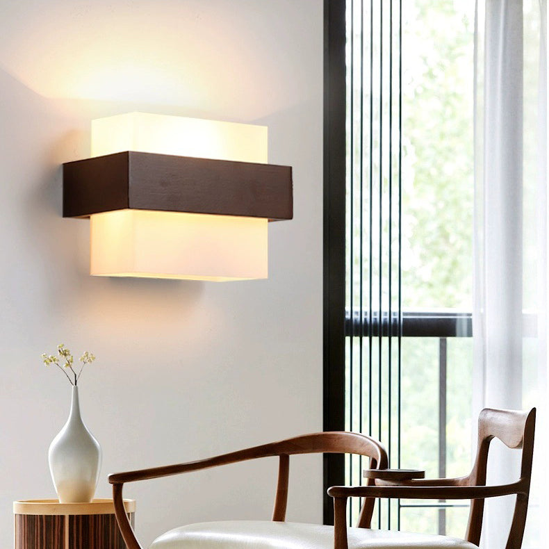 Square Rectangle Wood Glass Wall Lamp
