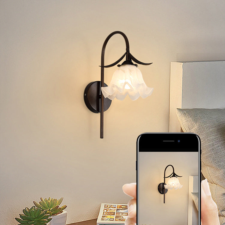 Curved Pole Bellflower Iron Wall Lamp