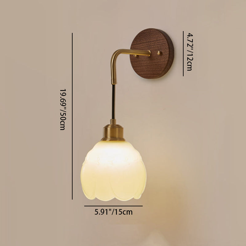 Oval Flower Glass Copper Wall Lamp