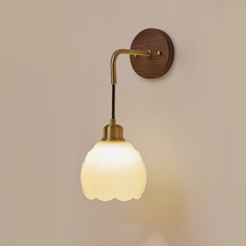 Oval Flower Glass Copper Wall Lamp
