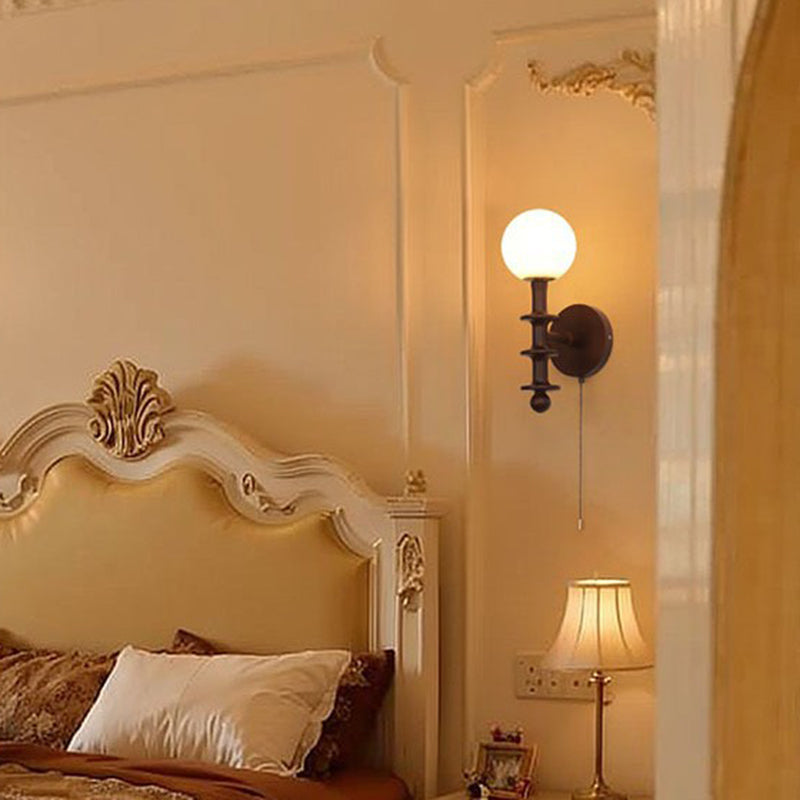 Cylinder Globe Wood Glass Wall Lamp