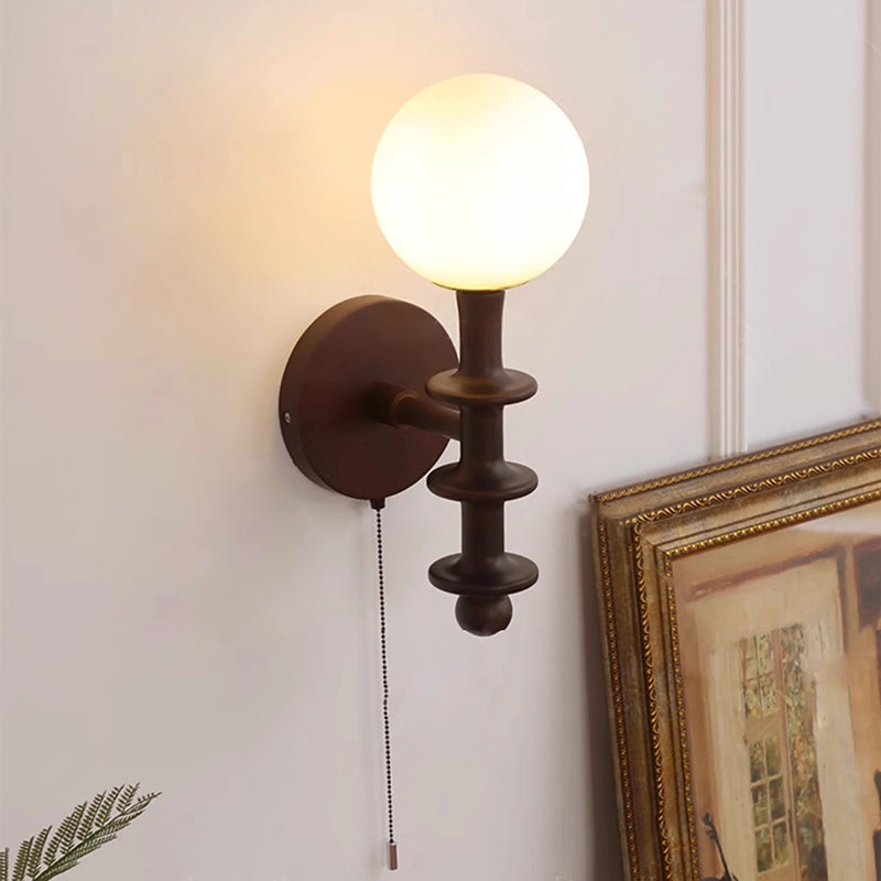 Cylinder Globe Wood Glass Wall Lamp