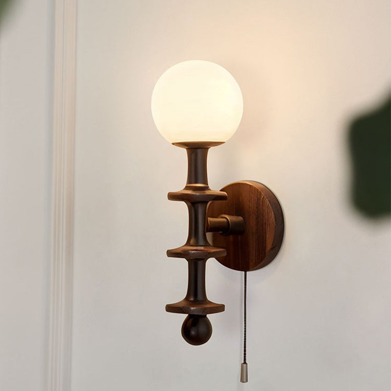 Cylinder Globe Wood Glass Wall Lamp