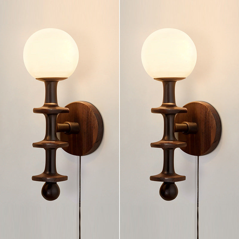 Cylinder Globe Wood Glass Wall Lamp
