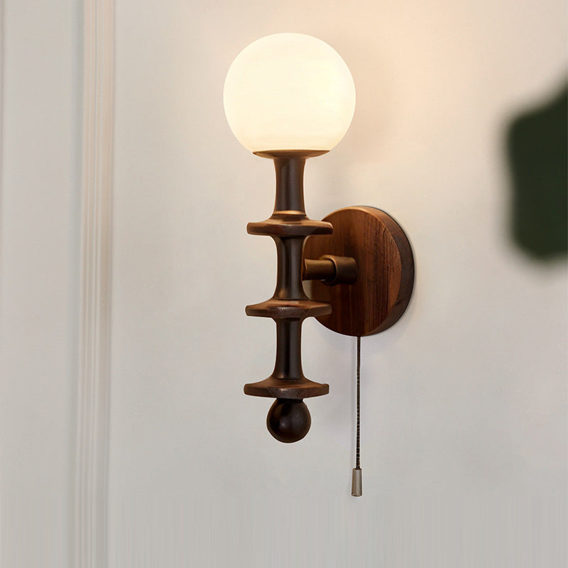 Cylinder Globe Wood Glass Wall Lamp