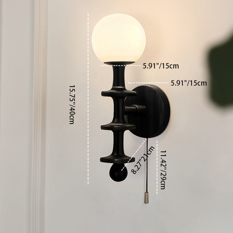 Cylinder Globe Wood Glass Wall Lamp
