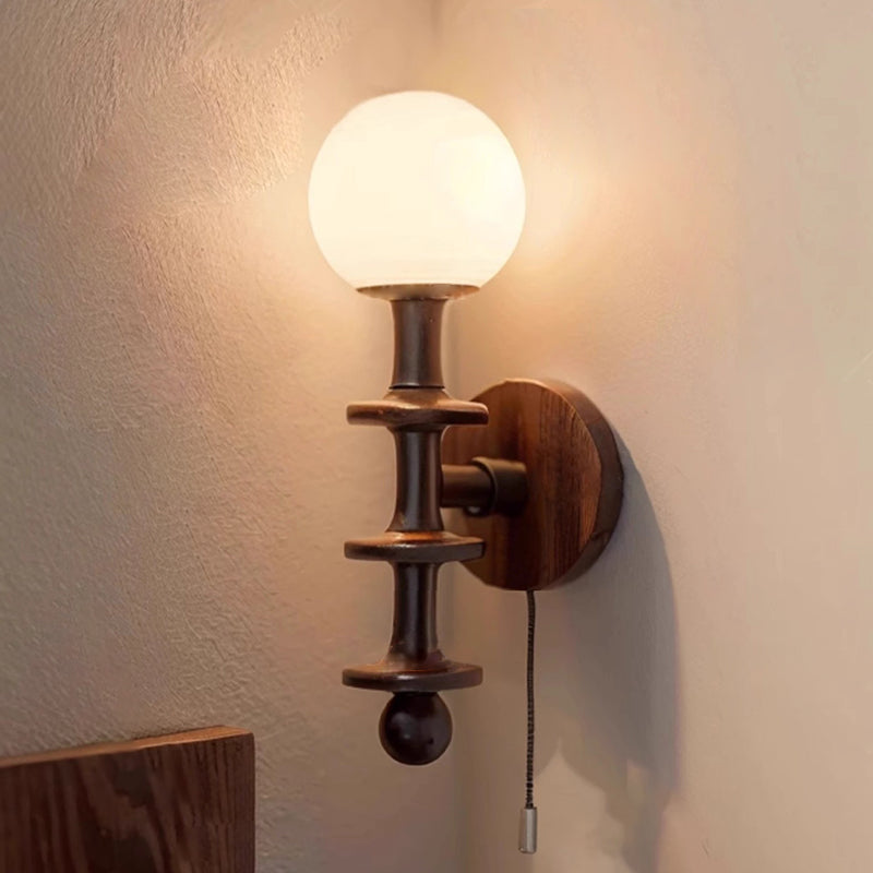 Cylinder Globe Wood Glass Wall Lamp