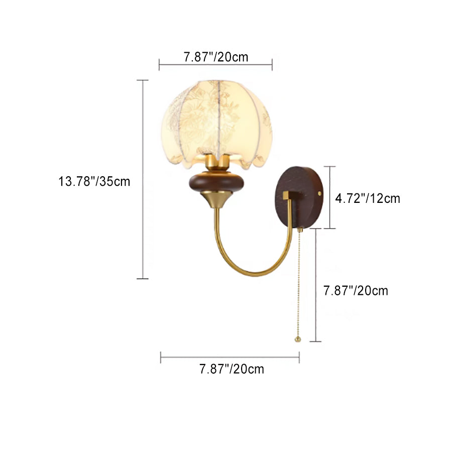 Curved Pole Domed Floral Wall Lamp