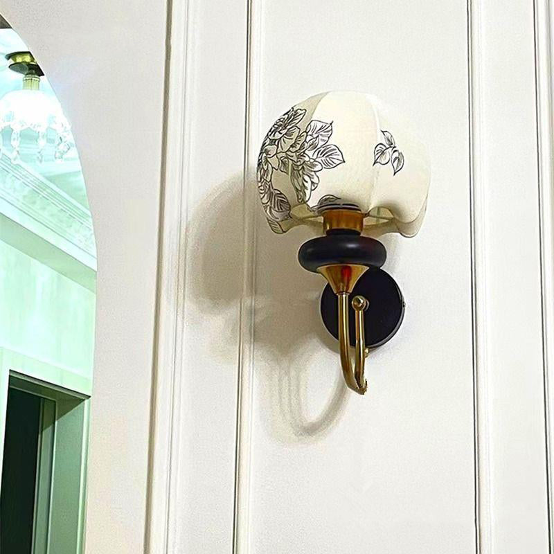 Curved Pole Domed Floral Wall Lamp