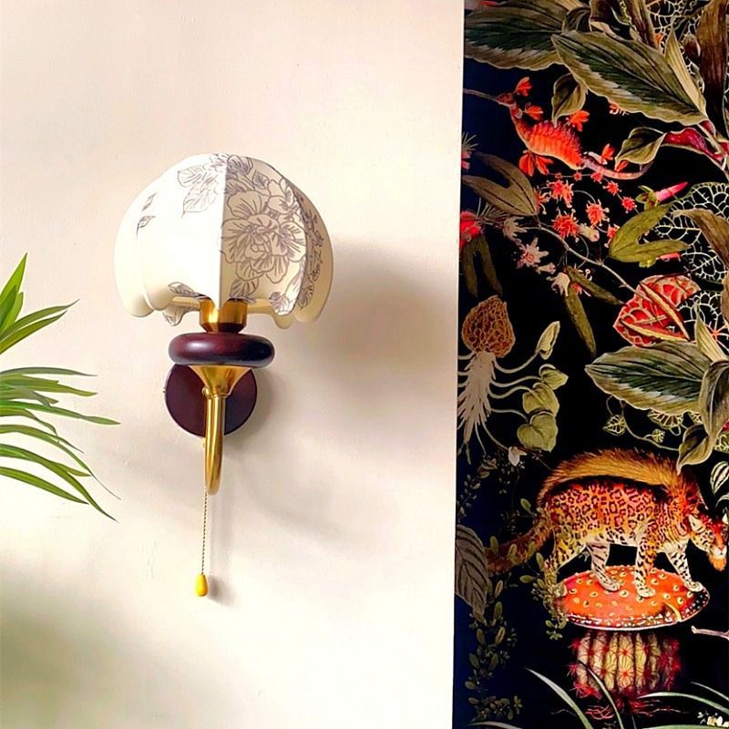 Curved Pole Domed Floral Wall Lamp