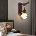 Round Gourd Wood Brass Wall Lamp