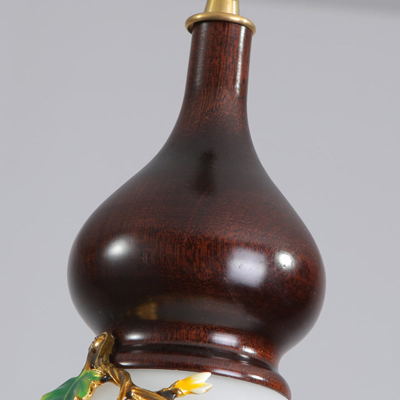 Round Gourd Wood Brass Wall Lamp