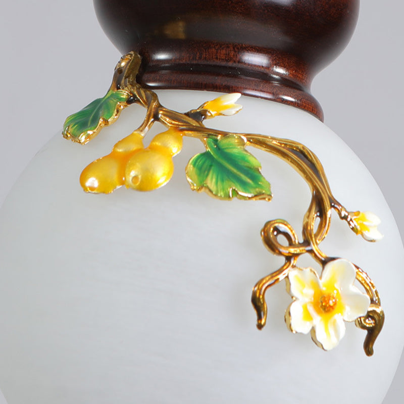 Round Gourd Wood Brass Wall Lamp
