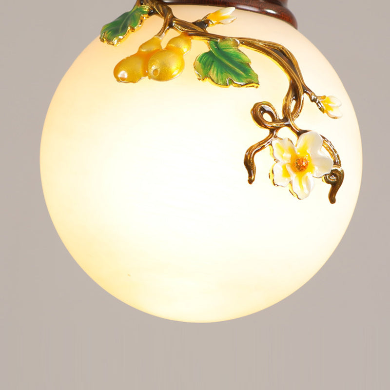 Round Gourd Wood Brass Wall Lamp