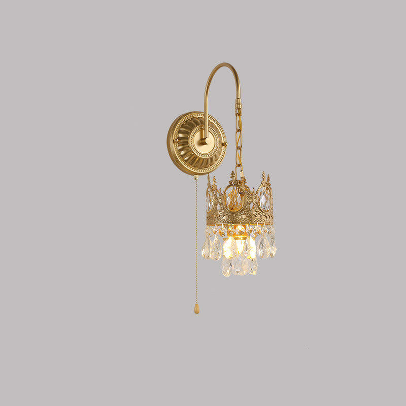 Round Crown Iron Crystal Wall Lamp