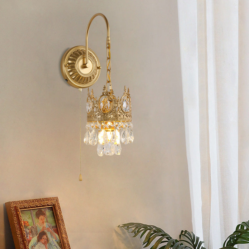 Round Crown Iron Crystal Wall Lamp