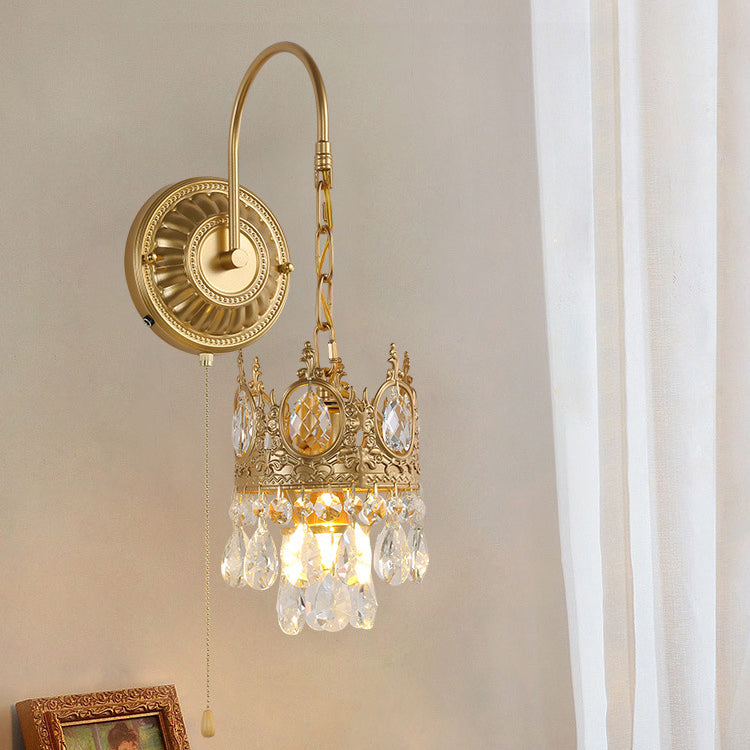 Round Crown Iron Crystal Wall Lamp