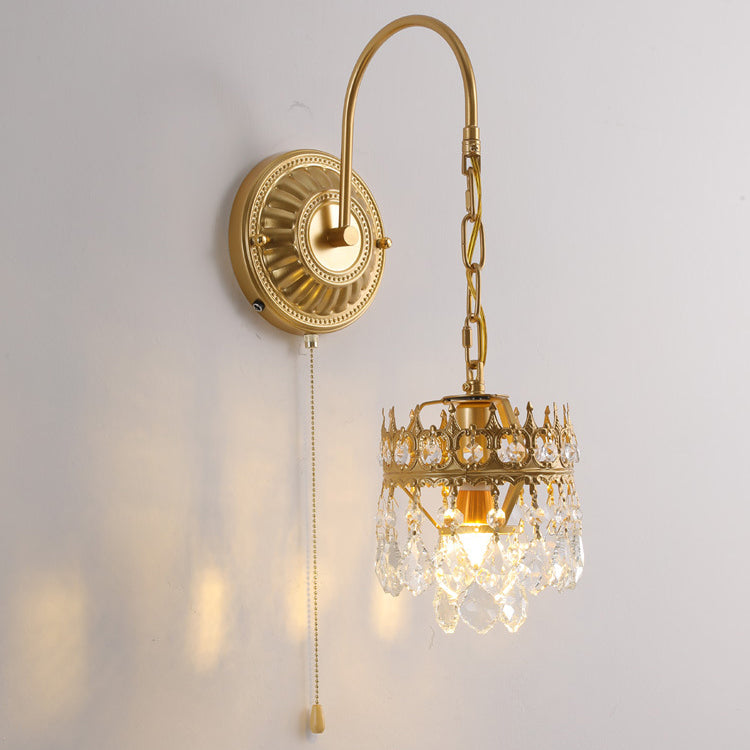 Round Crown Iron Crystal Wall Lamp