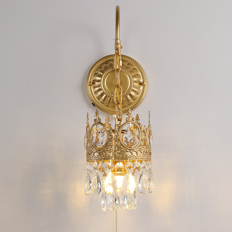 Round Crown Iron Crystal Wall Lamp