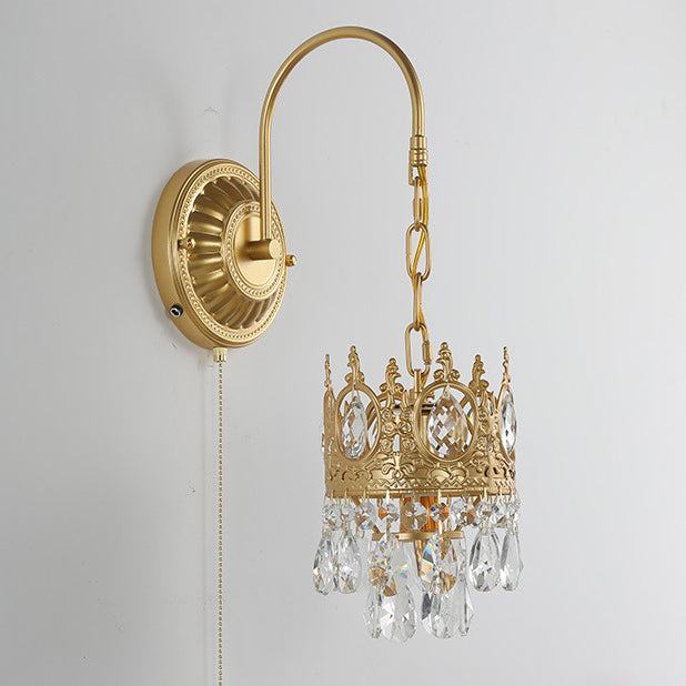 Round Crown Iron Crystal Wall Lamp