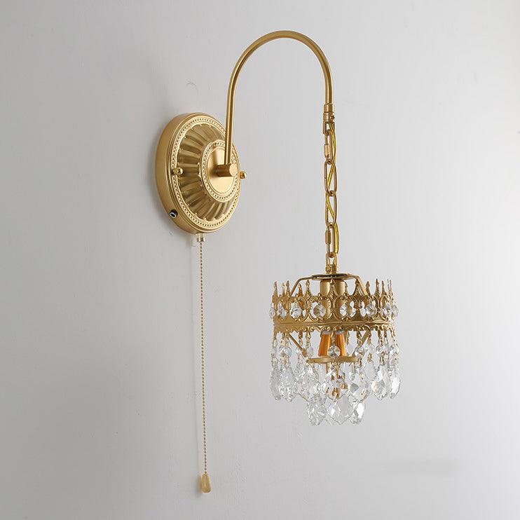 Round Crown Iron Crystal Wall Lamp