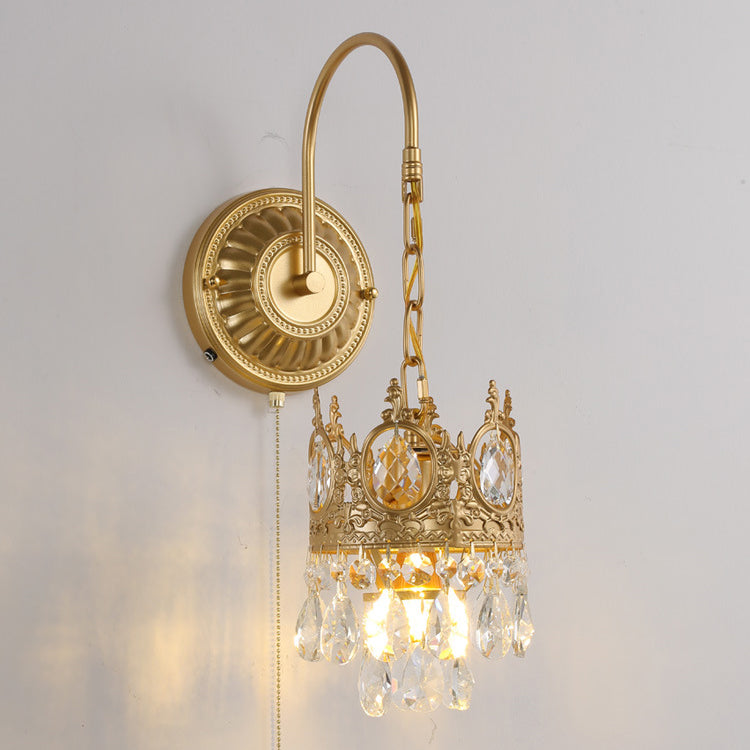 Round Crown Iron Crystal Wall Lamp