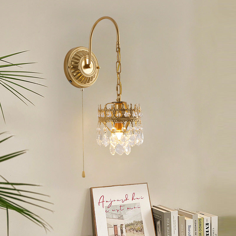 Round Crown Iron Crystal Wall Lamp