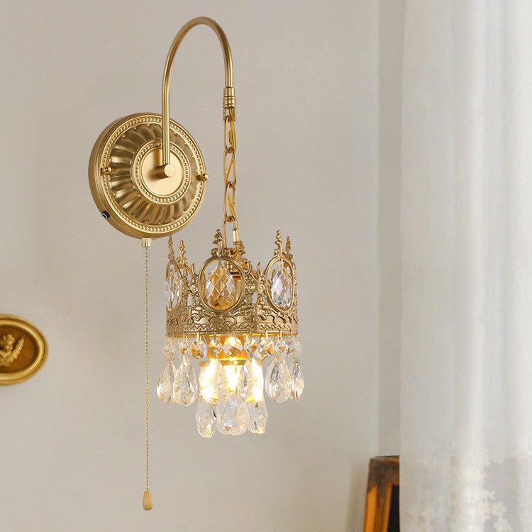 Round Crown Iron Crystal Wall Lamp
