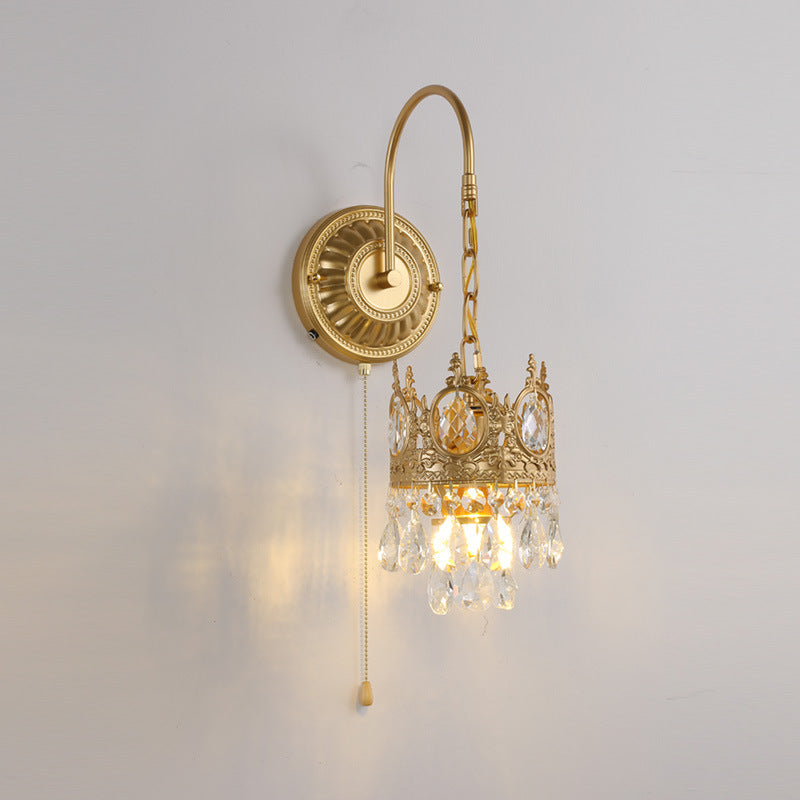 Round Crown Iron Crystal Wall Lamp