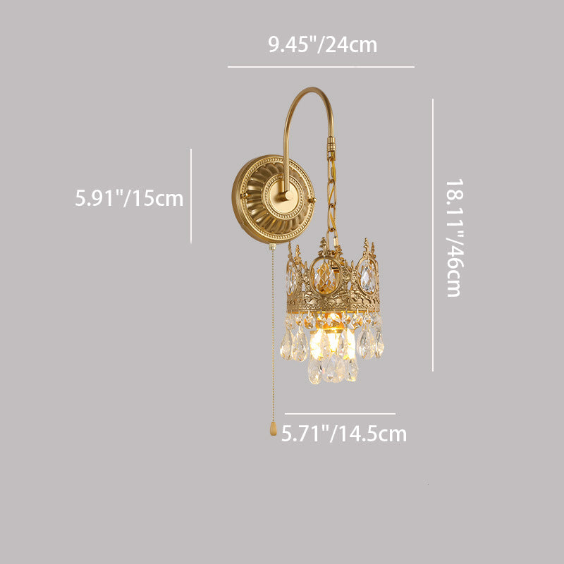 Round Crown Iron Crystal Wall Lamp