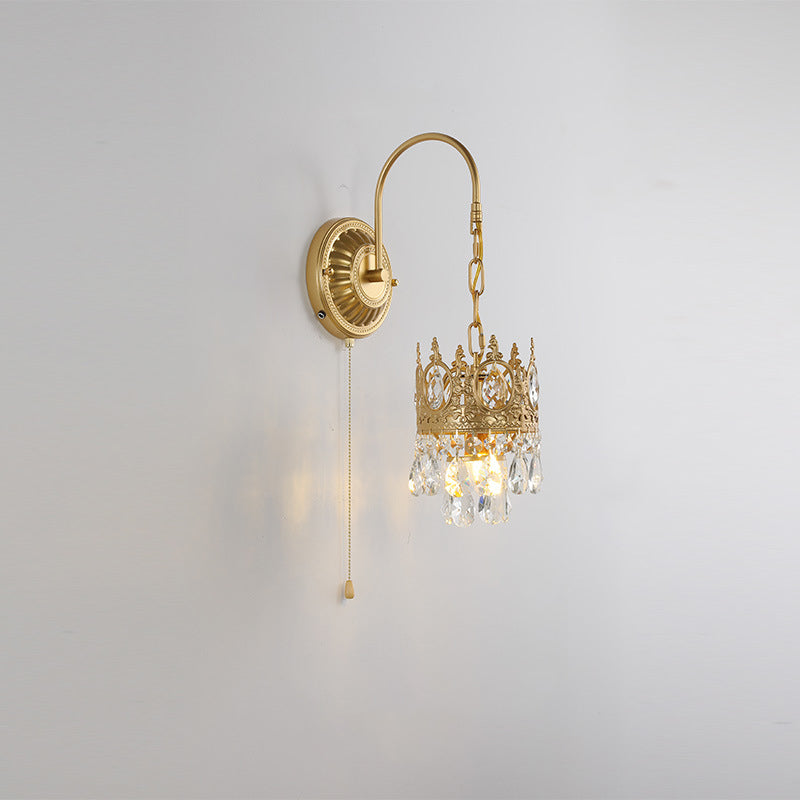 Round Crown Iron Crystal Wall Lamp