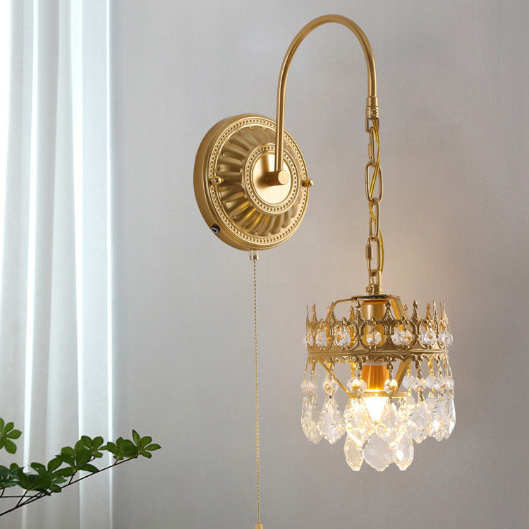 Round Crown Iron Crystal Wall Lamp