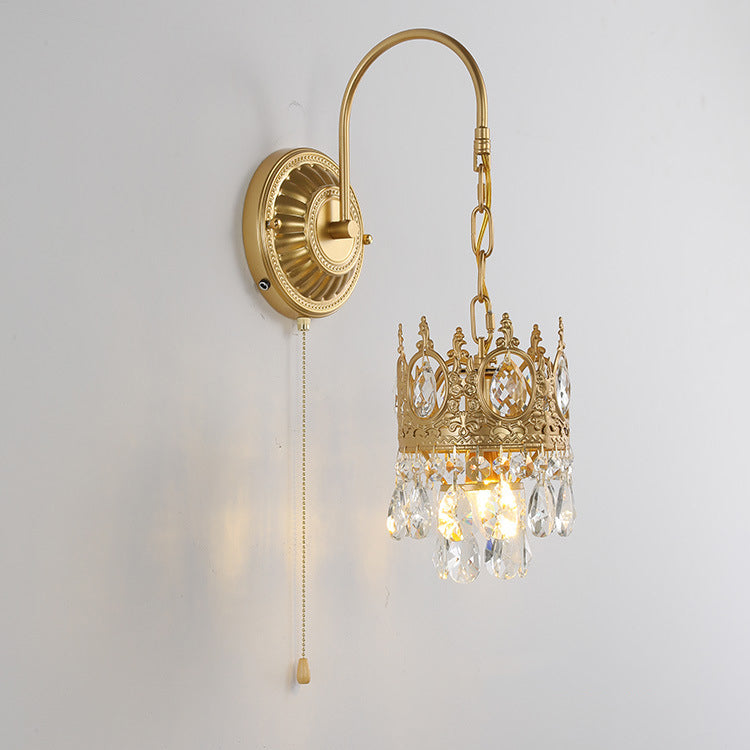 Round Crown Iron Crystal Wall Lamp
