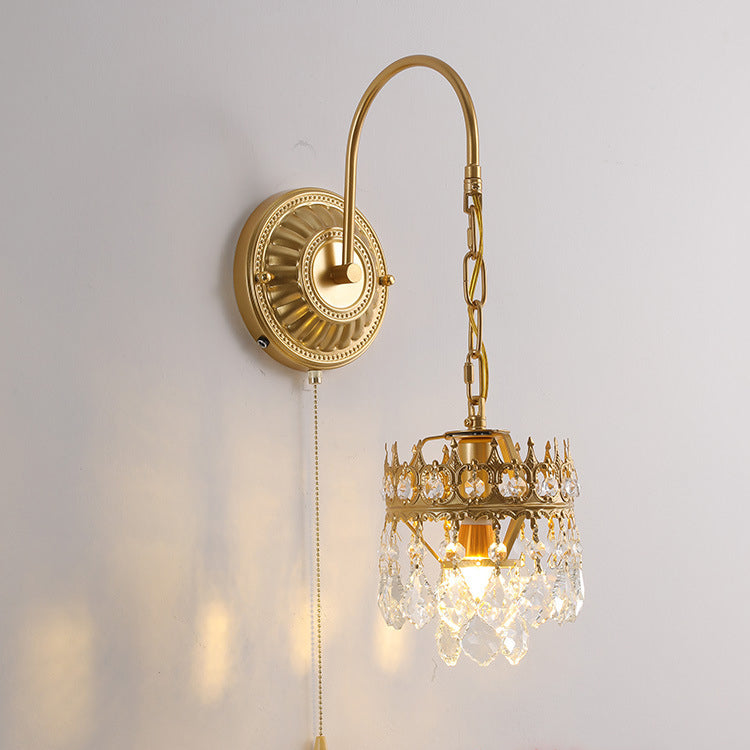 Round Crown Iron Crystal Wall Lamp