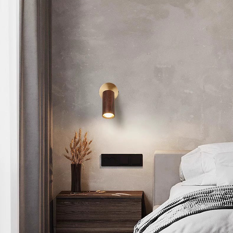 Round Cylinder Copper Wood Wall Lamp