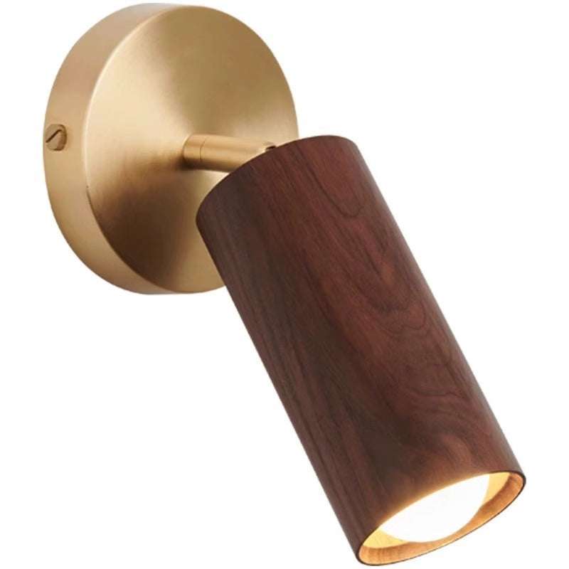 Round Cylinder Copper Wood Wall Lamp