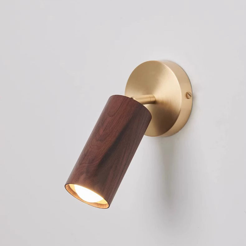 Round Cylinder Copper Wood Wall Lamp